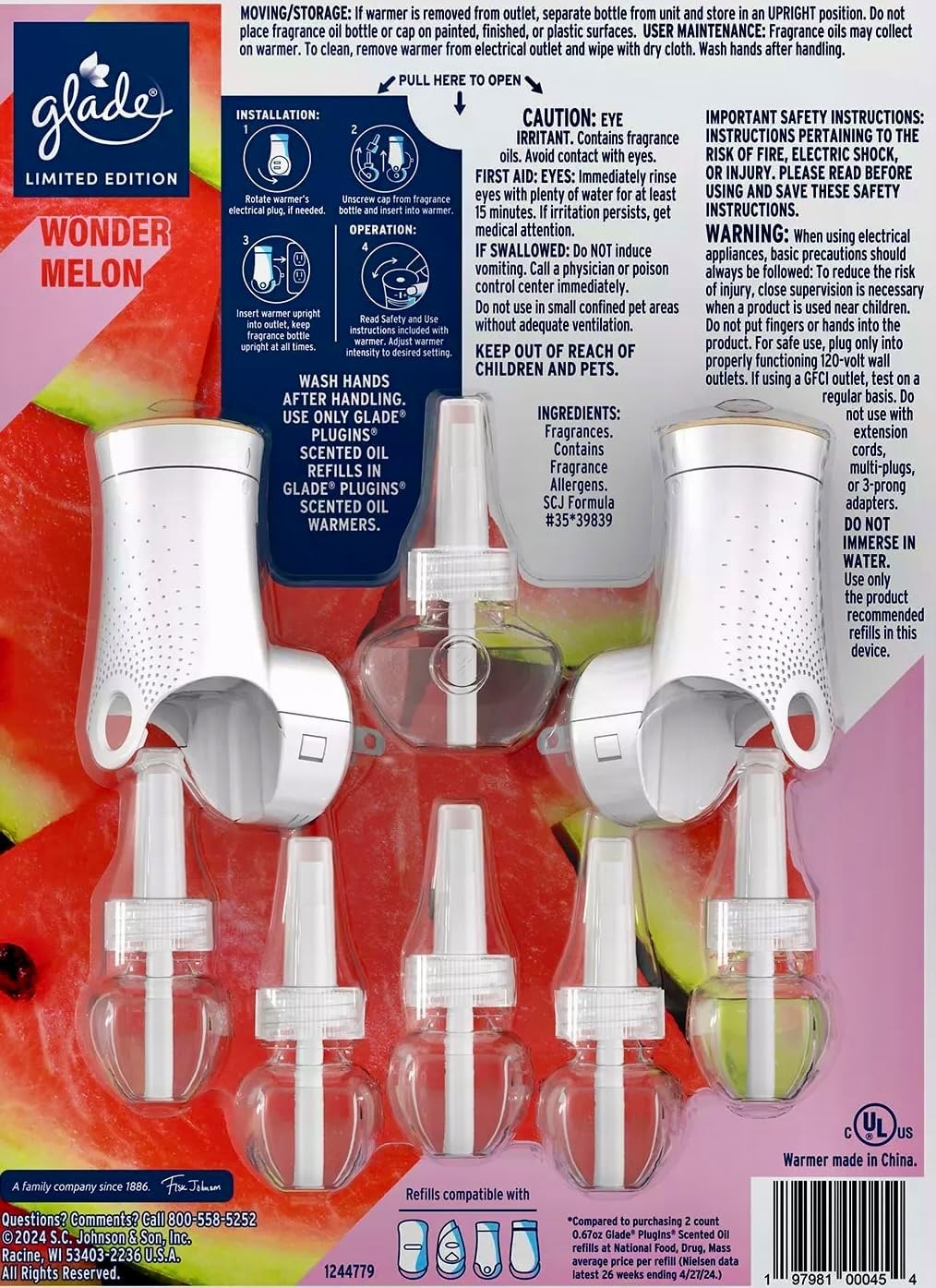 Glade Limited-Edition Wonder Melon, 6 Scented Oil Refills + 2 Warmers