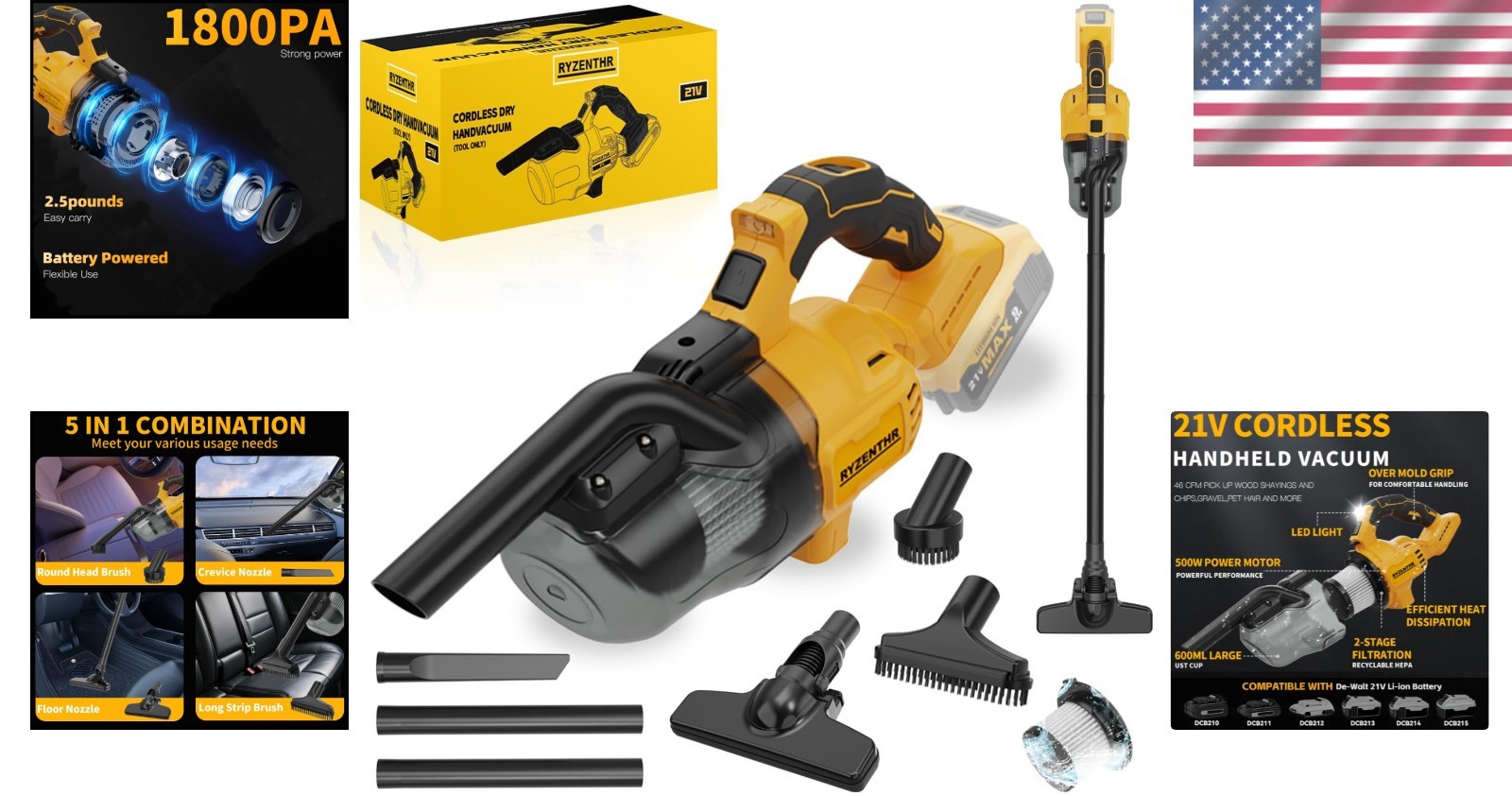 Quiet & Efficient 5-in-1 Handheld Vacuum with 67 dB Noise Level – Huge Dustbin