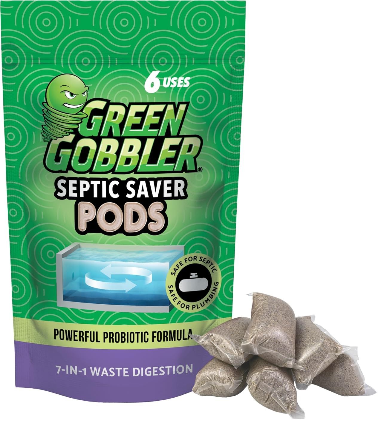 Green Gobbler Septic Saver Pods 6 Count Probiotic Drain Cleaner for Septic Sy…