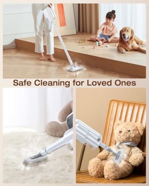 10-in-1 Steam Mop with Detachable Handheld Steamer, 350ml Tank, 10s Clean White