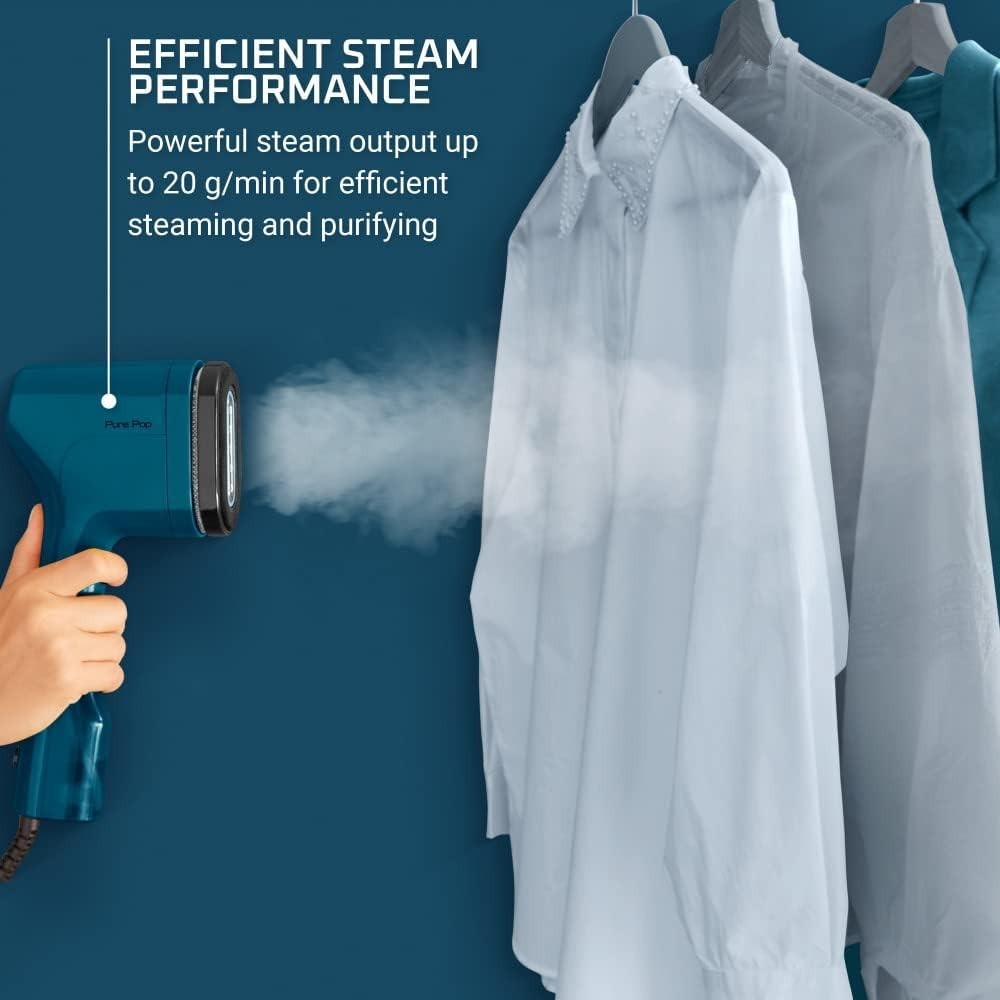 PurePop Handheld Steamer for Clothes 1.5 Lbs 15 Second Heatup, 2.3 Oz Capacit…