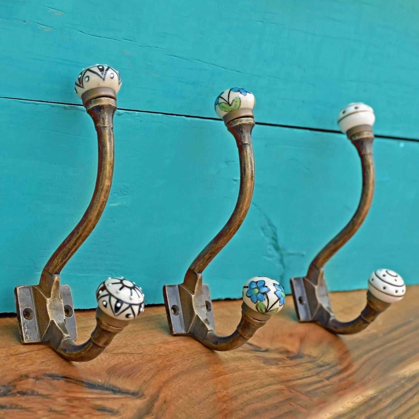 Vintage Ceramic Coat Hooks Hangers Antique Bronze Iron Wall Hooks Coat Rack Hook