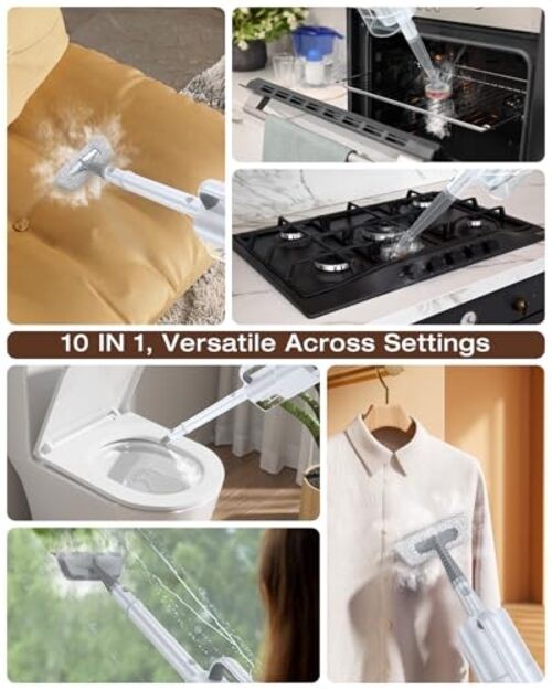 10-in-1 Steam Mop with Detachable Handheld Steamer, 350ml Tank, 10s Clean White