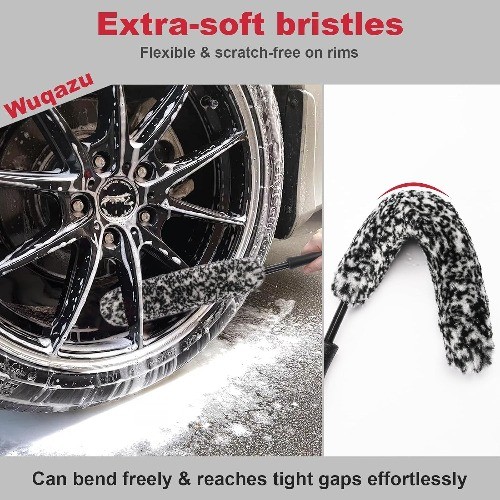 4PCS Compact Wheel & Tire Cleaning Kit – 360° Flexible Synthetic Wool Rim Brush