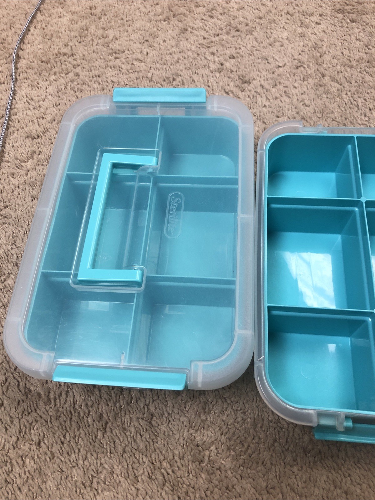 Sterilite Teal Rectangular Storage Container Snap Lid 12 Compartments EX