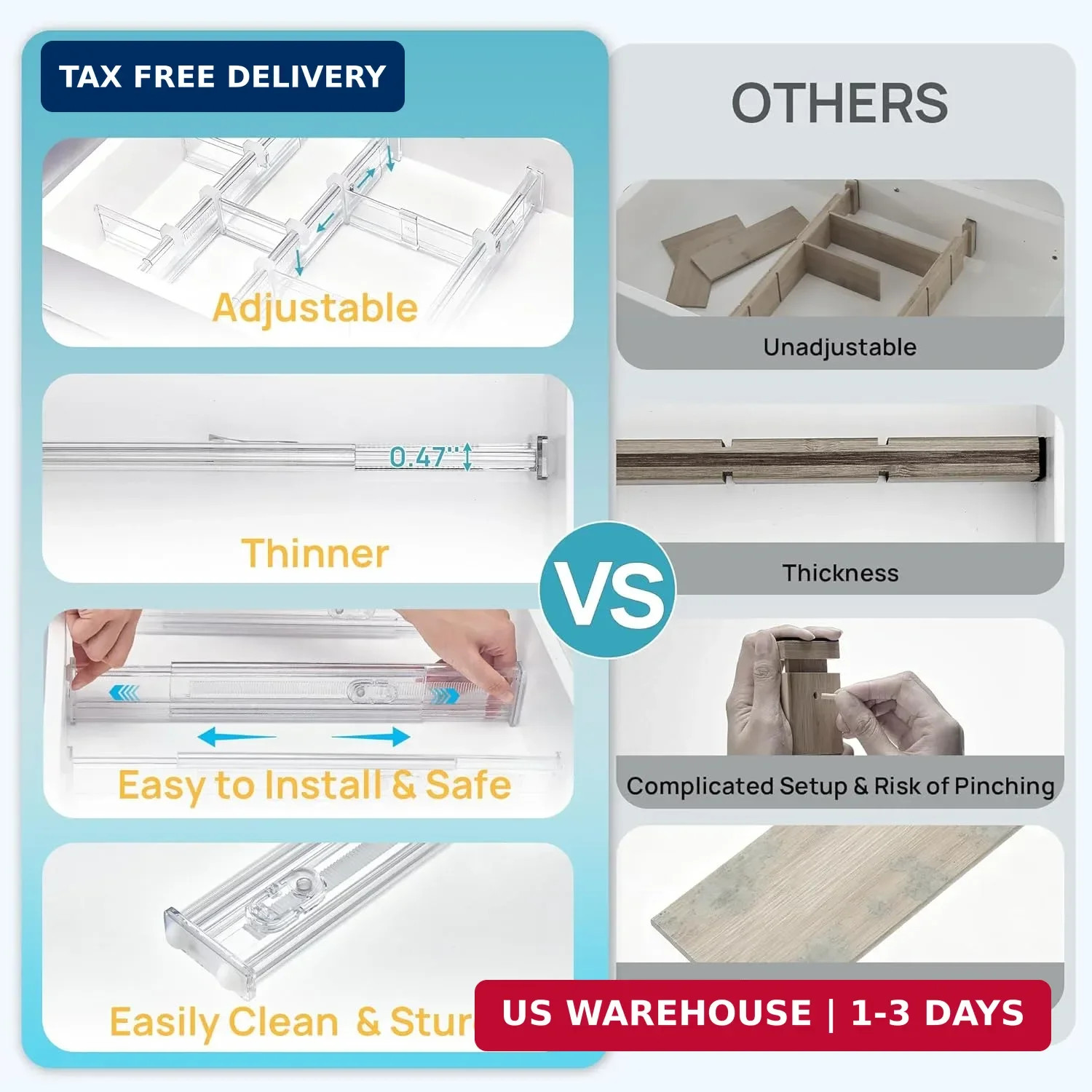 2.36″ Drawer Dividers with Expandable Inserts, 12.8″-22.3″ Adjustable K