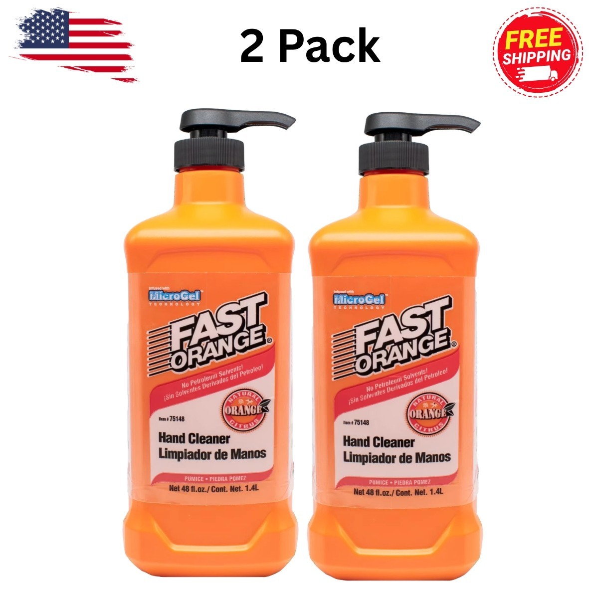 Permatex Fast Orange Pumice Hand Cleaner, 48oz Orange Scent (2 Pack)