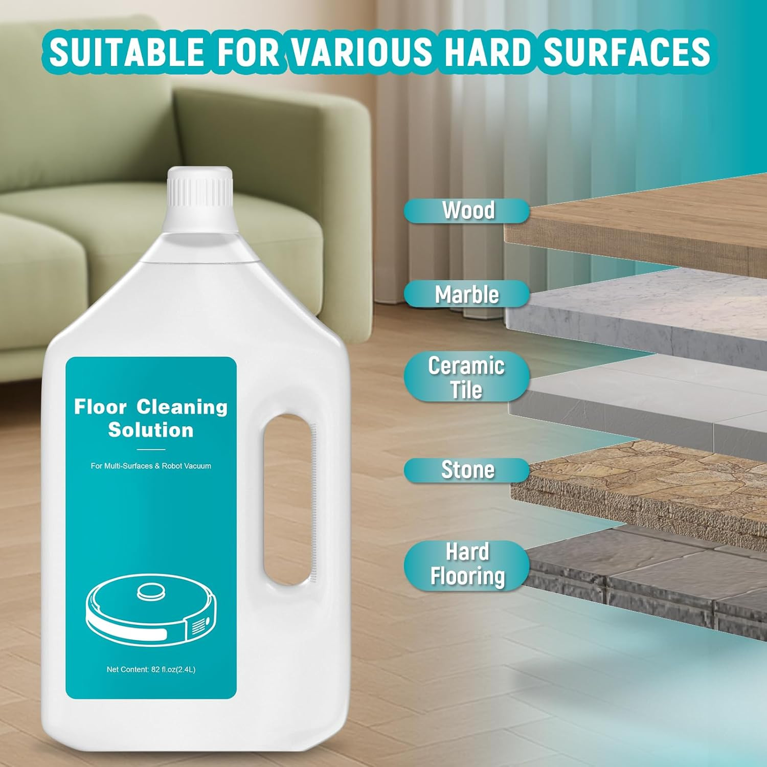 82 FL OZ/2.4 L Floor Cleaning Solution Compatible with Dreame X40/X50/L10s/L40/L