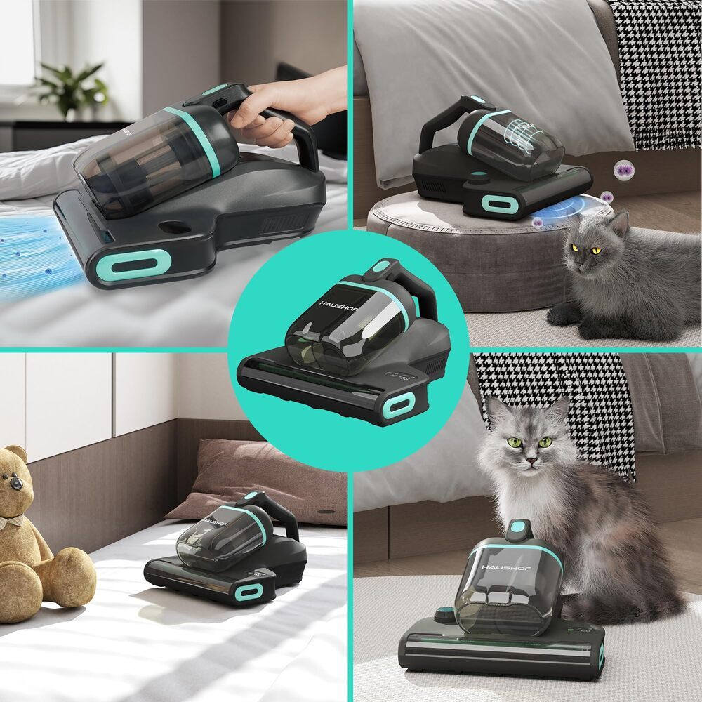 HAUSHOF 400W Mattress Vacuum Cleaner 15Kpa 275nm UV-C Light 140°F Heat Dual Cups
