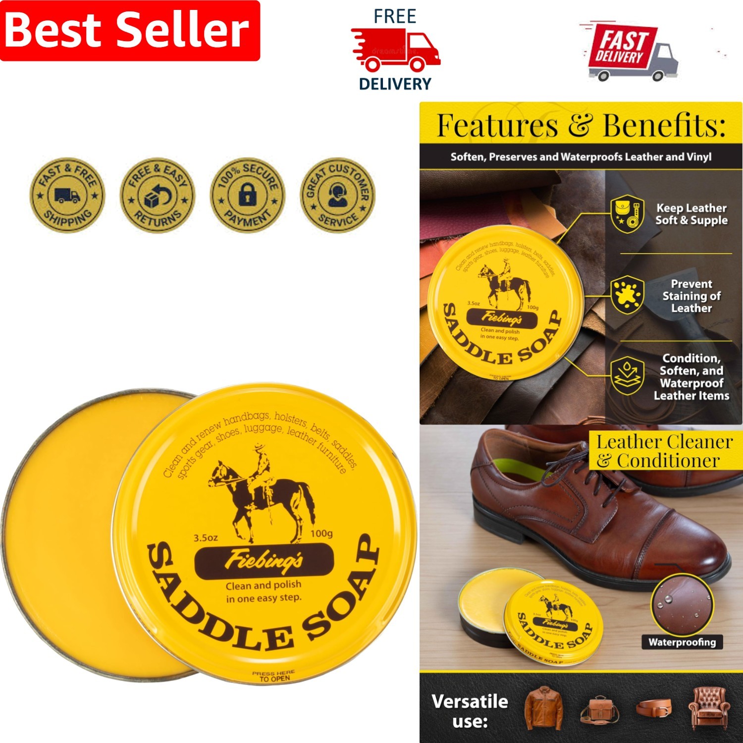 Versatile 3.5 oz Saddle Soap for Leather Care – Perfect for Shoes, Bags & More