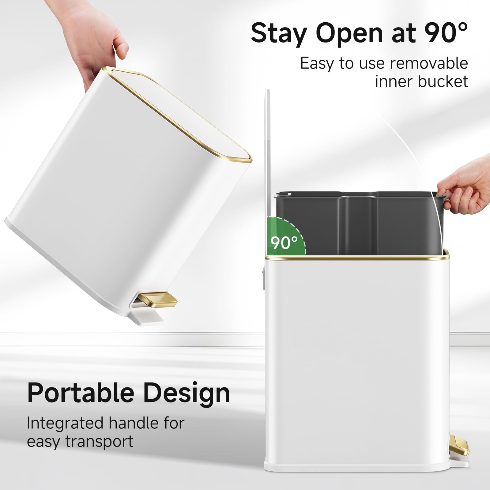 White 5L 1.3 Gallon Stainless Steel Step Slim Small Bathroom Trash Can Dust