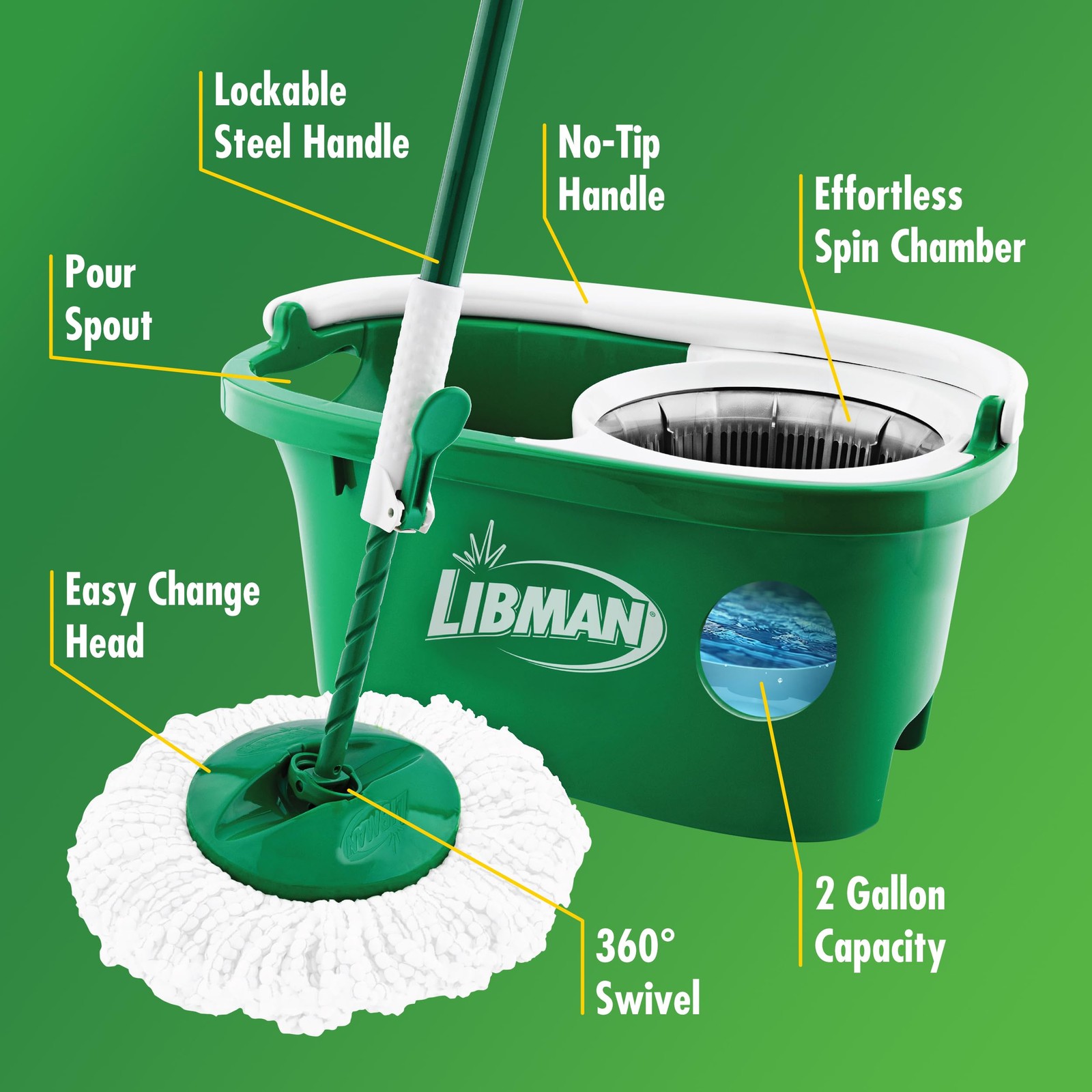 Libman Tornado Spin Mop System and 1 Refill, Mop and Bucket with Wringer Set