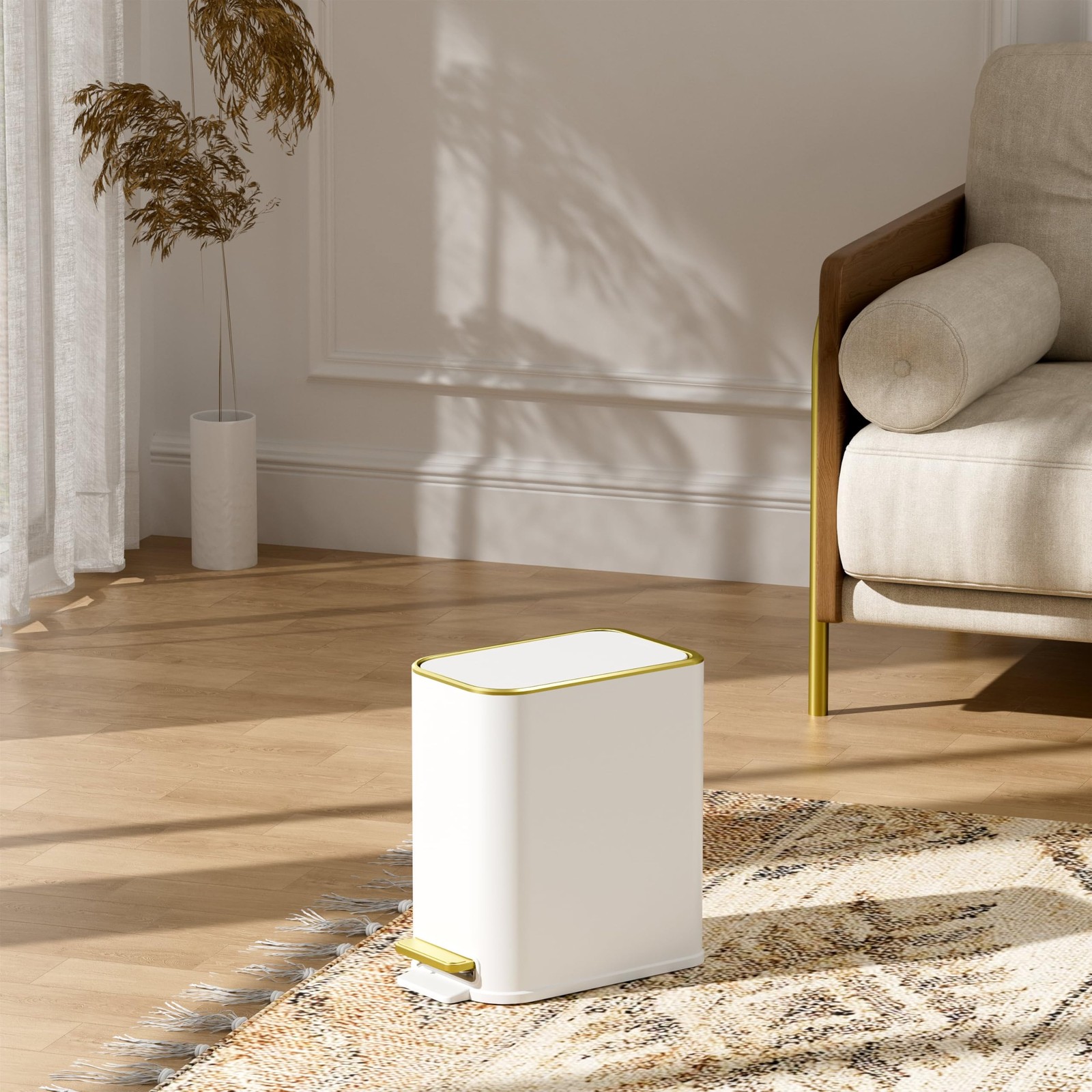 White 5L 1.3 Gallon Stainless Steel Step Slim Small Bathroom Trash Can Dust