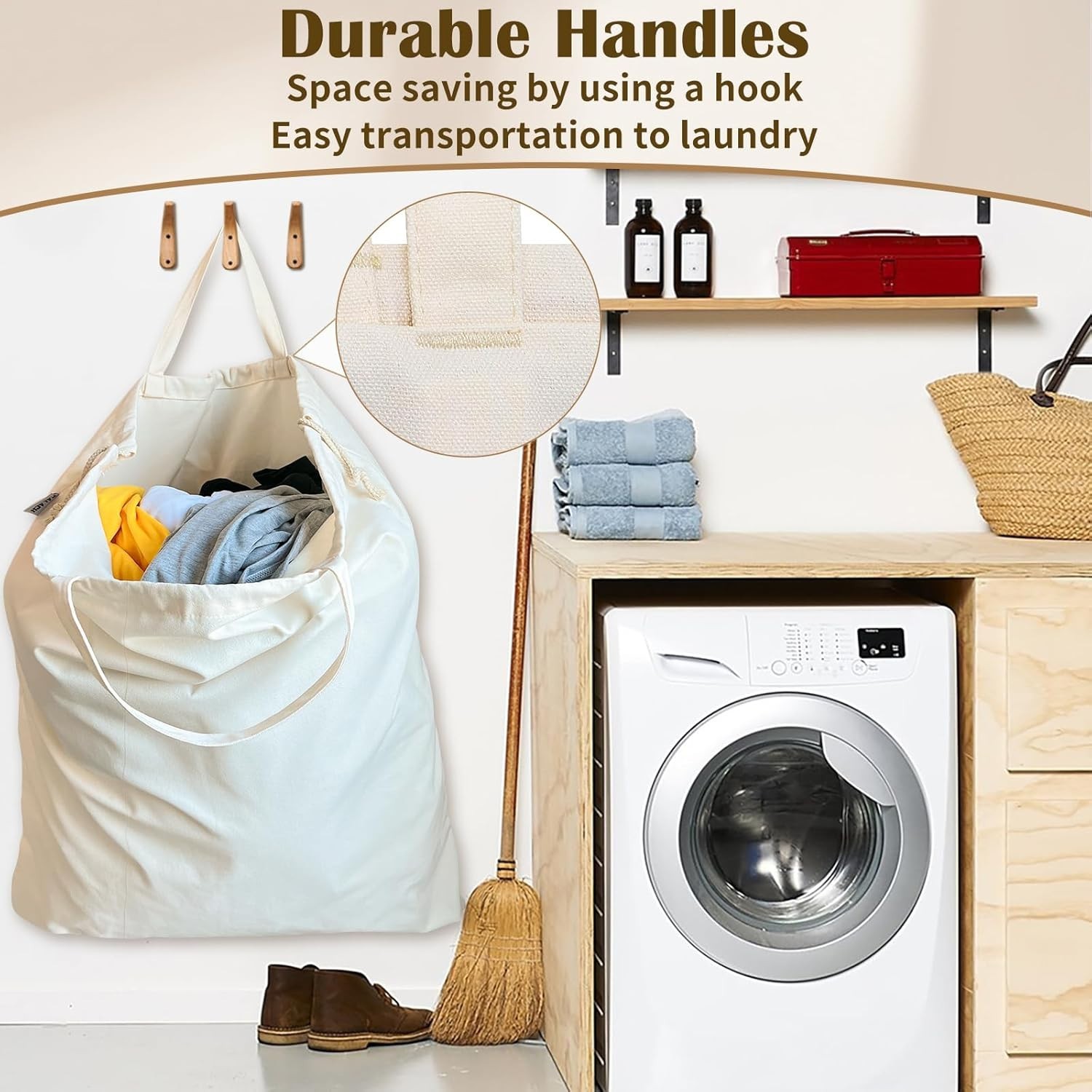 Extra Large Canvas Laundry Bag choose size, Heavy Duty Washable Sack with Handle