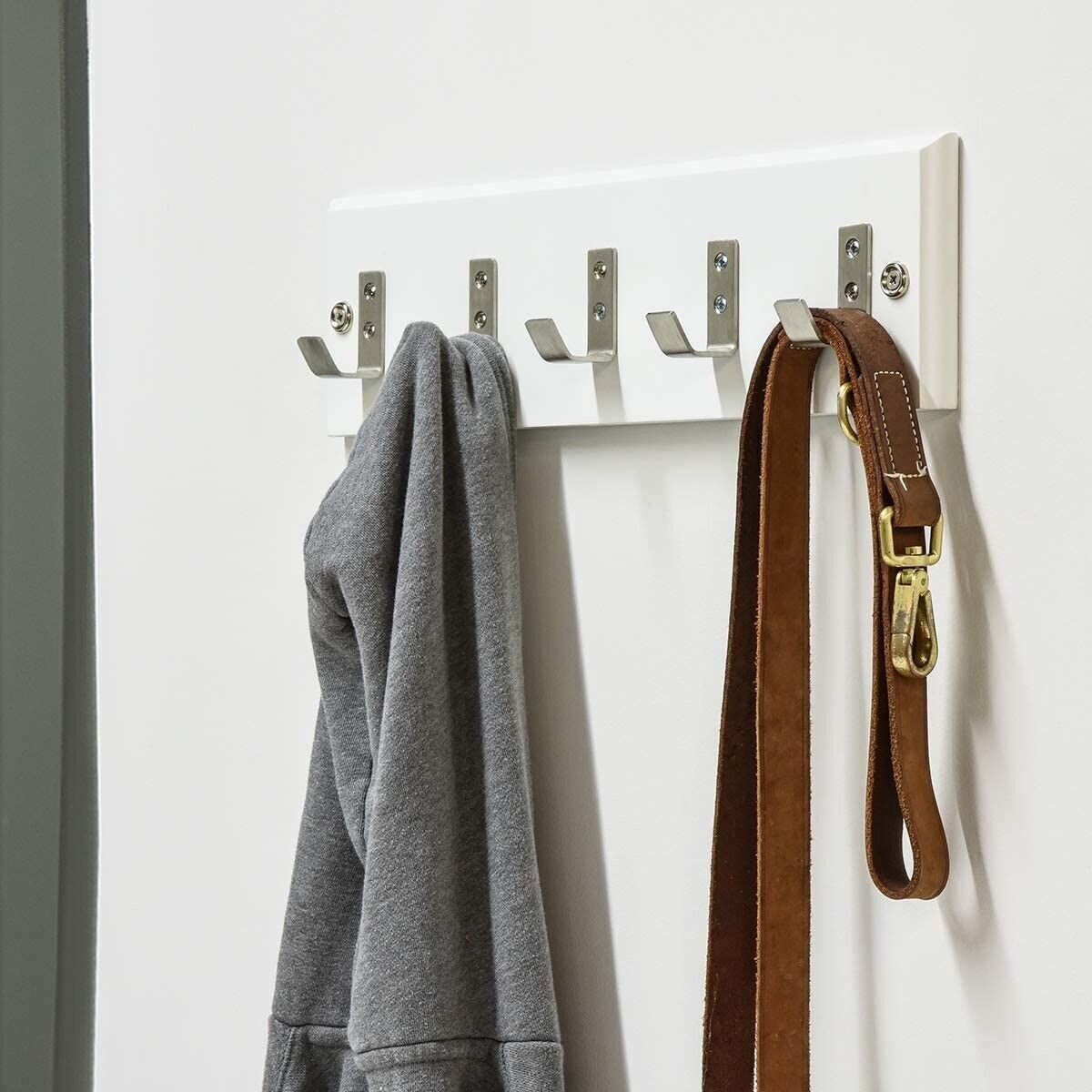 Modern Single Prong Brushed Stainless Steel Silver Coat Hook Robe Hanger 5 Pk