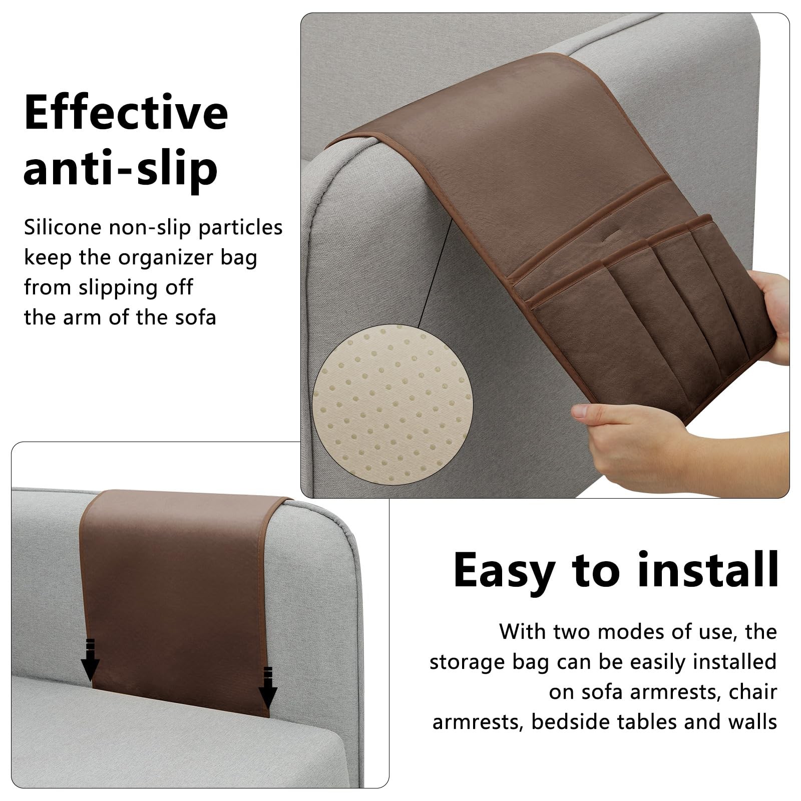 Brown Remote Control Holder Armchair Couch Bedside Organizer 5 Pockets