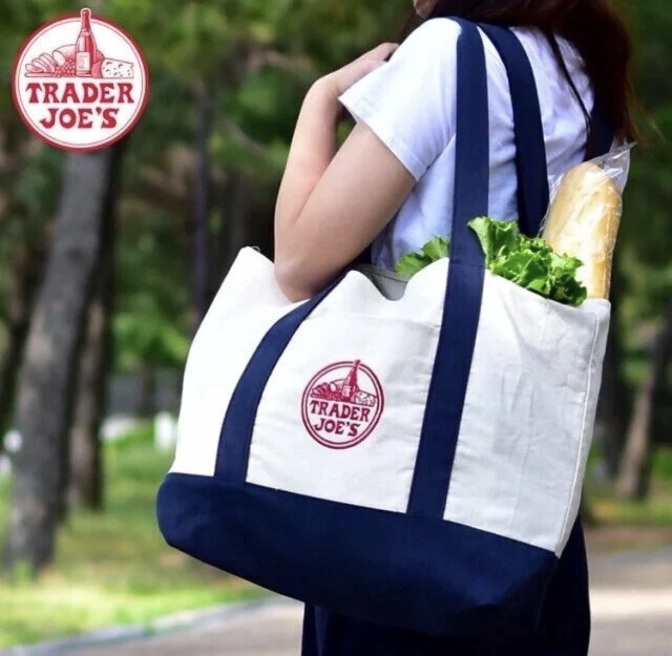 Trader Joe’s LARGE BLUE & WHITE Classic Original Canvas Tote Bag Limited Time!