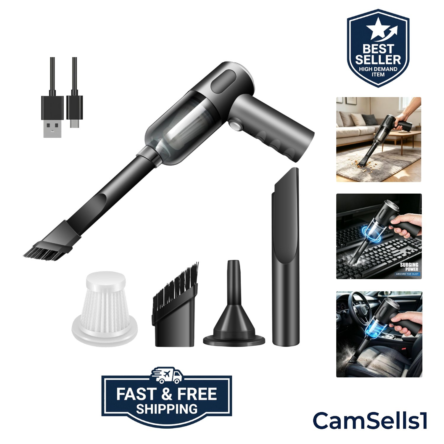 Compressed Air Duster Wireless Handheld Car Vacuum Cleaner, Air Blower 3 in 1…