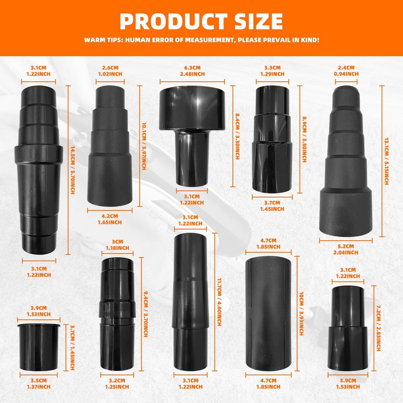 10 Pcs Universal Vac Vacuum Hose Adapter Reducer Attachment Set Converter, 1-…