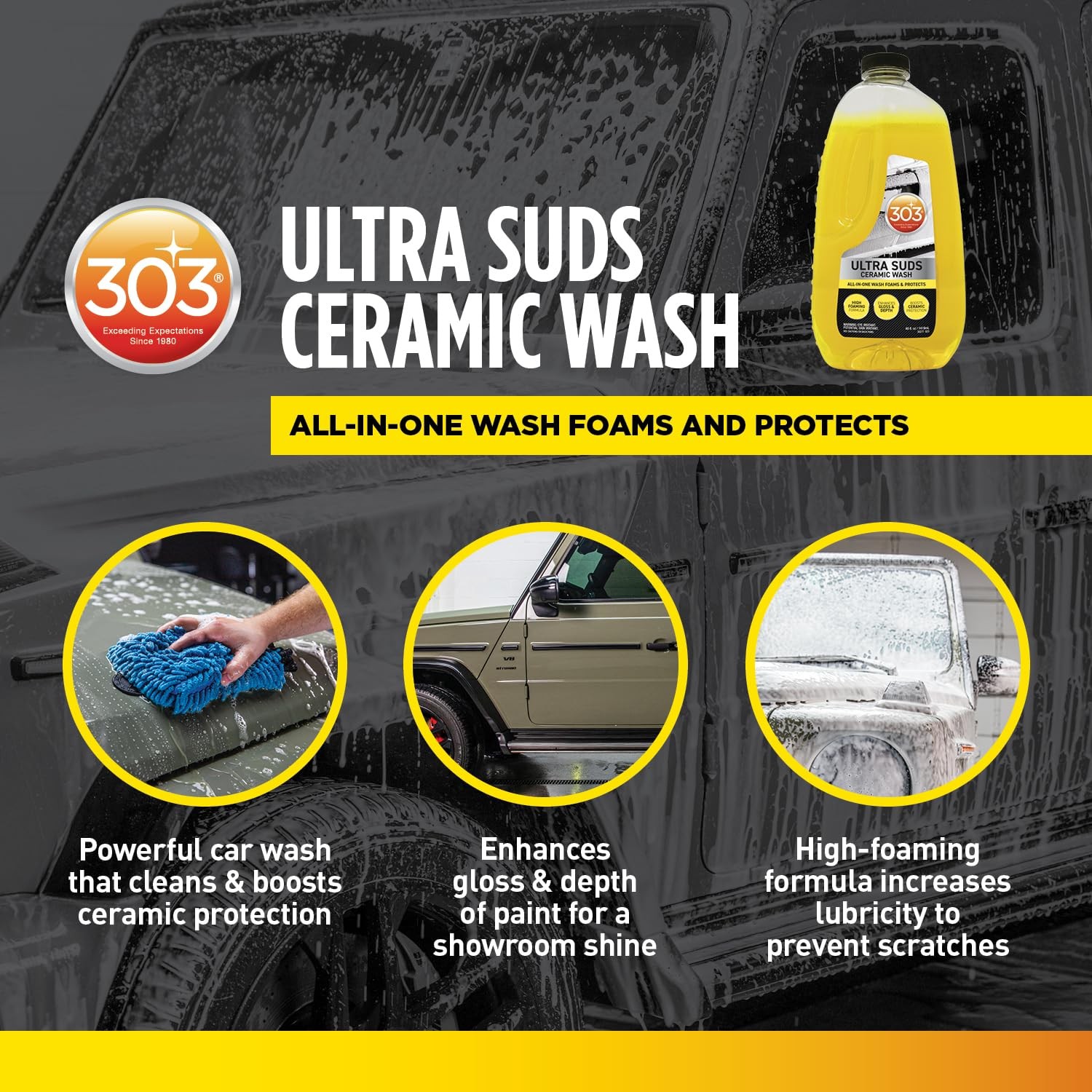 303 Products Ultra Suds Ceramic Car Wash Soap – 48 Fl Oz (Pack of 1), Yellow