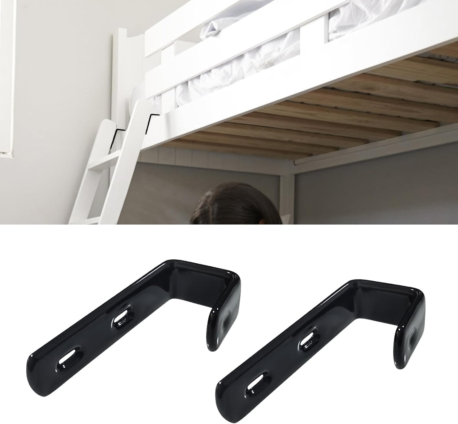 4pcs Iron Bunk Bed Ladder Brackets, PVC Coated Stainless Steel Angled Ladder Hoo