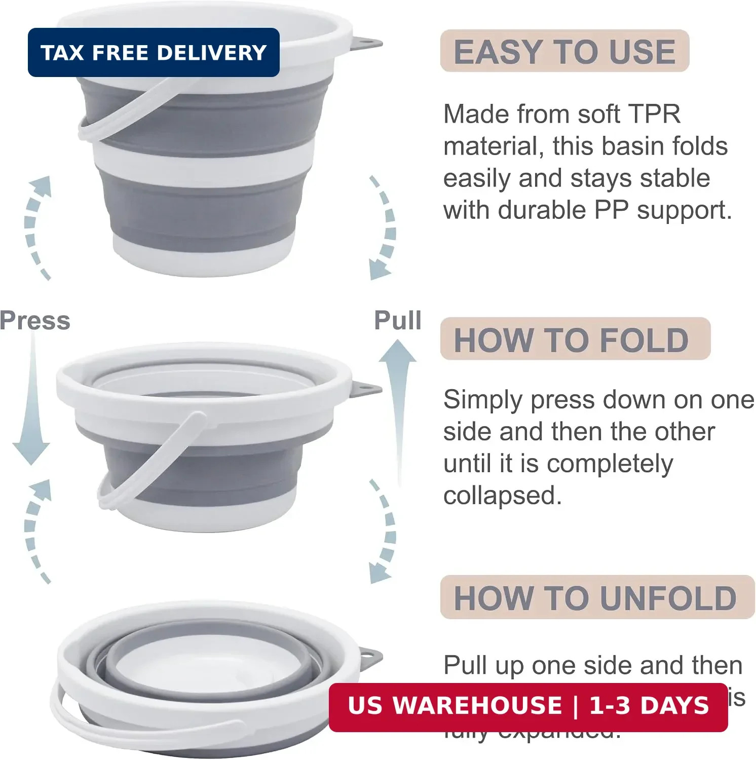 Small Collapsible Bucket 1.3 Gal/5L, BPA-Free – Space-Efficient, Portable Foldab