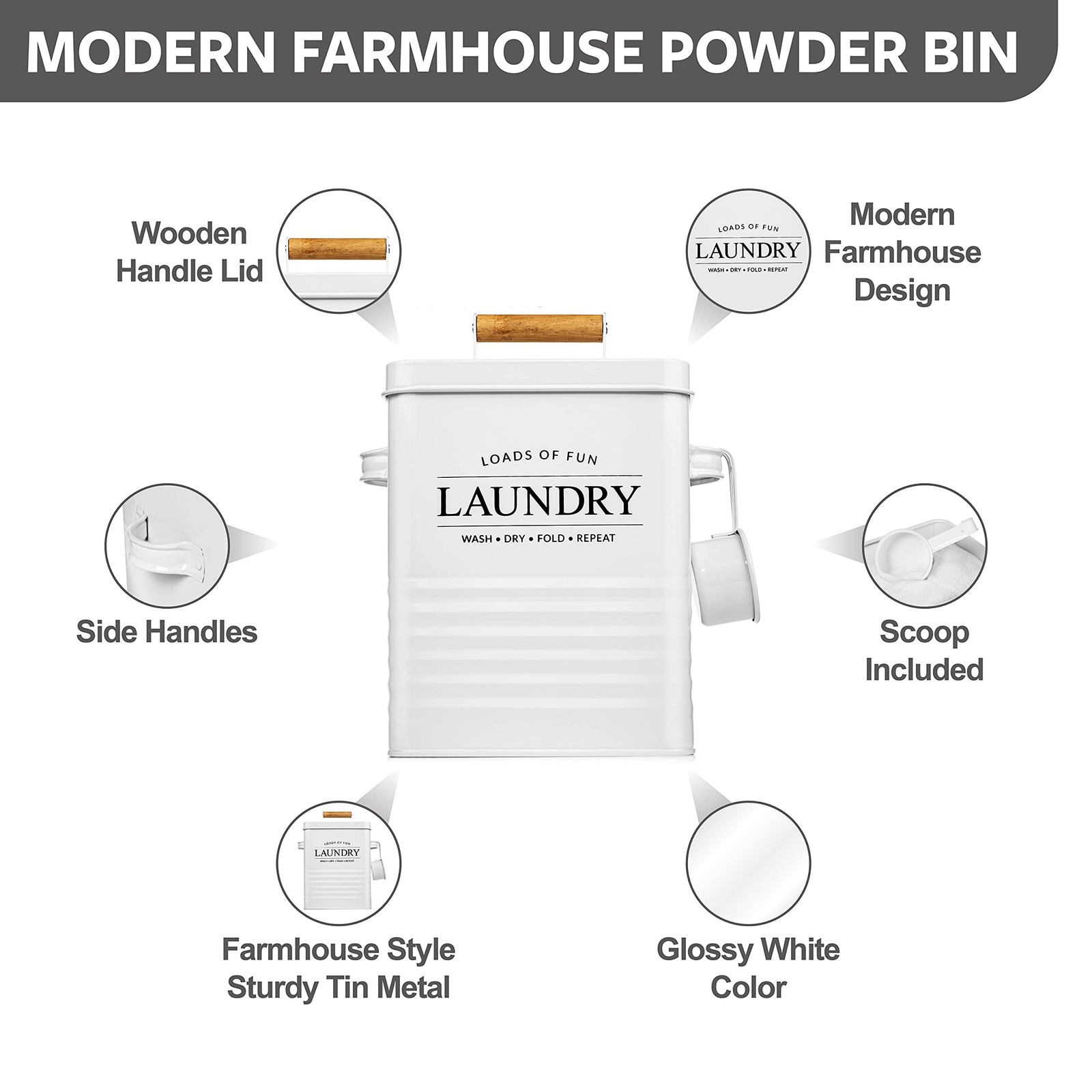 Modern Farmhouse Metal Laundry Soap Dispenser with Scoop for Decor and Space …