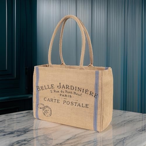 Jute Market Tote Bag 100% Natural Fiber 12.5 Inch Tall 17 Inch Wide 7 Inch Deep