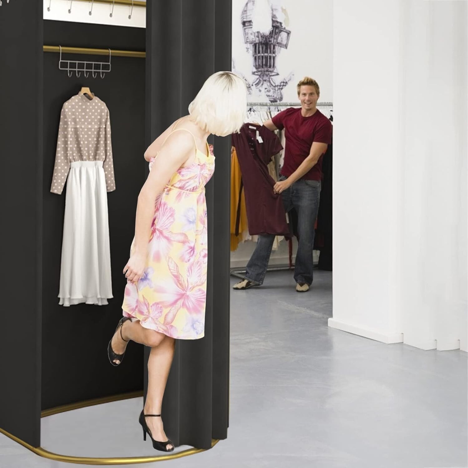 Temporary Changing Room with Shading Curtain – 200x100x95cm Iron Frame