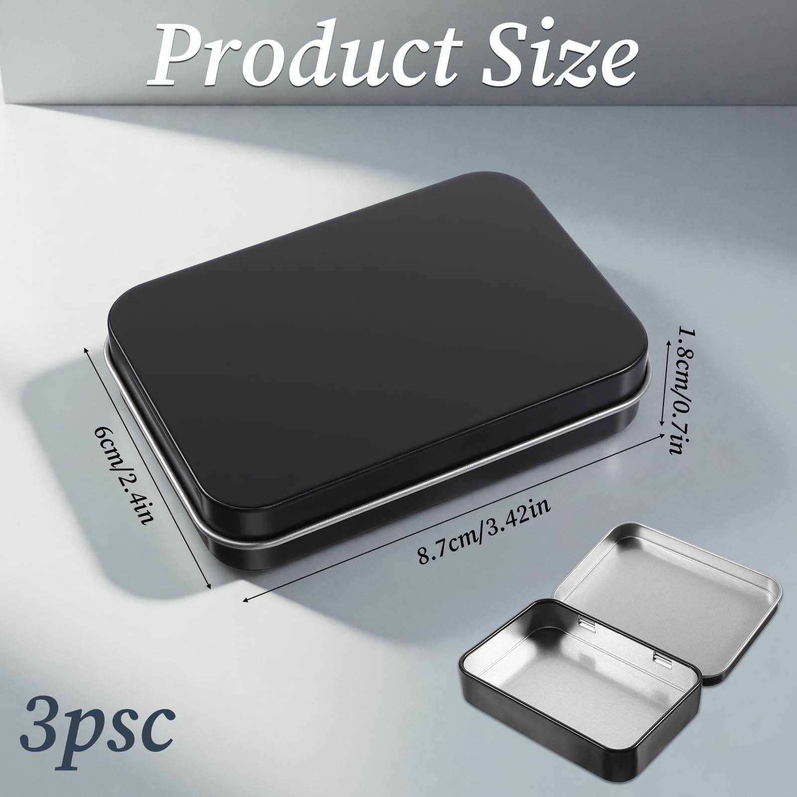 3 Packs Metal Rectangular Hinged Tin Box, Mini Empty Storage Box with Lids Tin C