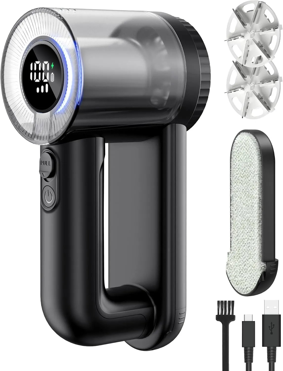 Electric Fabric Shaver Rechargeable Lint Remover 3 Speeds 6 Leaf Blades Digital