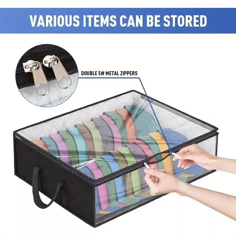 Hat Storage Dust Bag Baseball Hat Cap Organizer Clear Rack Zipper – Black / Gray