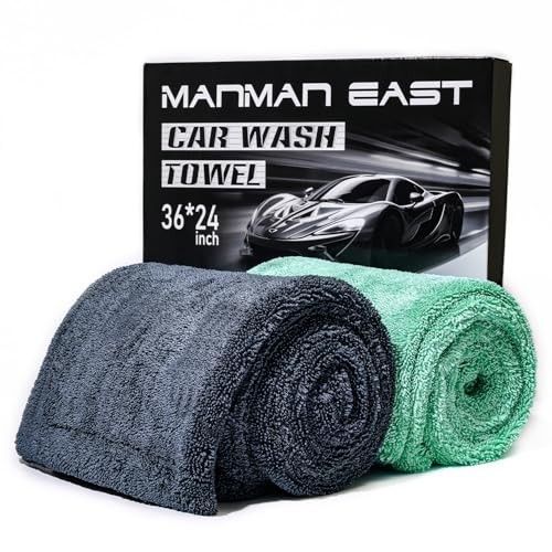 2-Pack 1200 GSM Microfiber Car Drying Towels 24″ x 36″ Gray-Green
