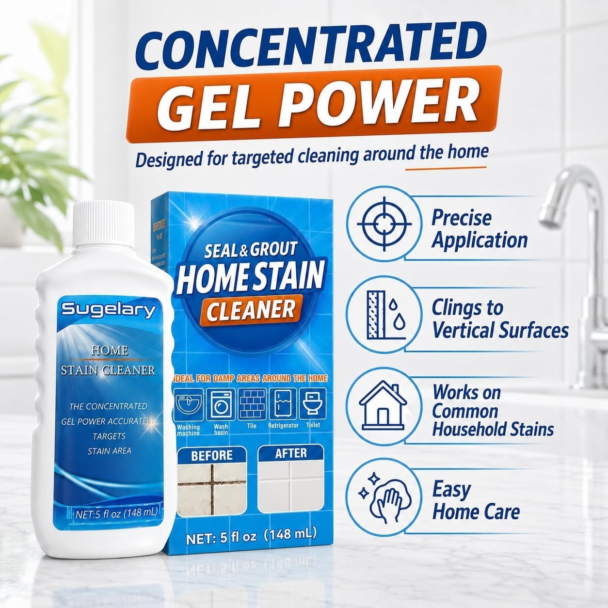 5 Fl Oz All-Purpose Cleaning Gel for Tough Bathroom and Washing Machine Stains