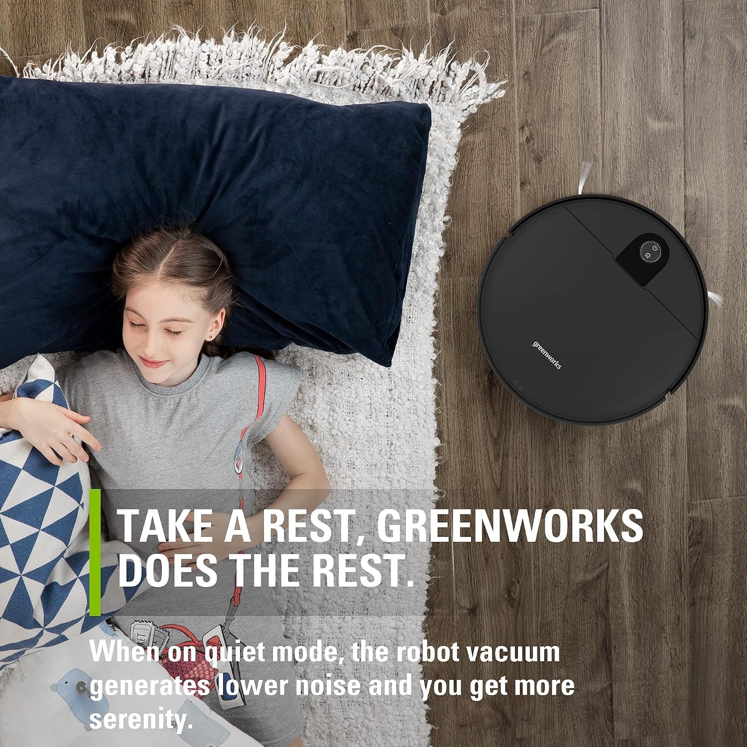 Greenworks Robot Vaccum GRV-1010, Max 2200 PA 3.23 inch Height Smart App Control