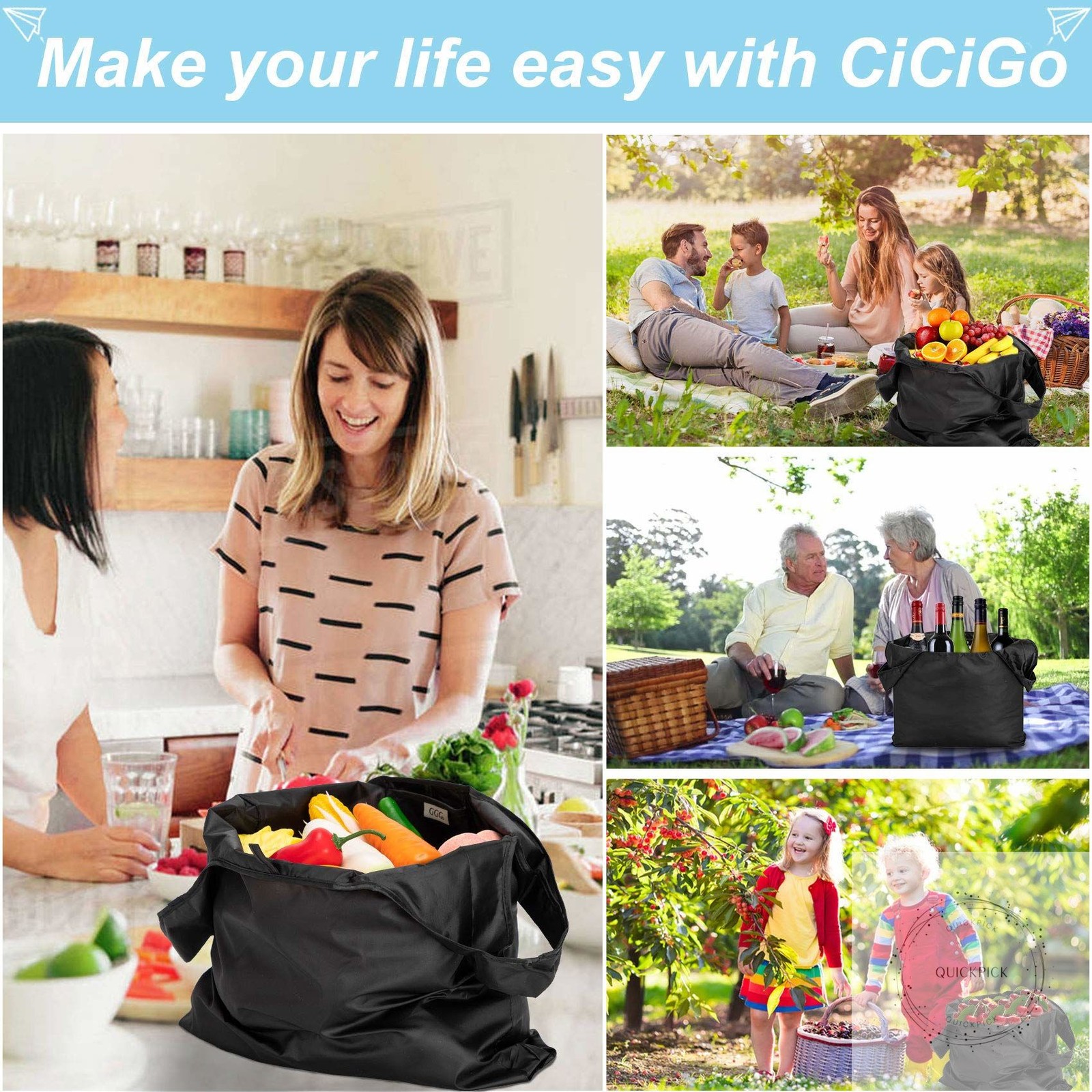 Large Reusable Bags Shopping Washable Foldable 6 Pack Grocery Bags Heavy Duty