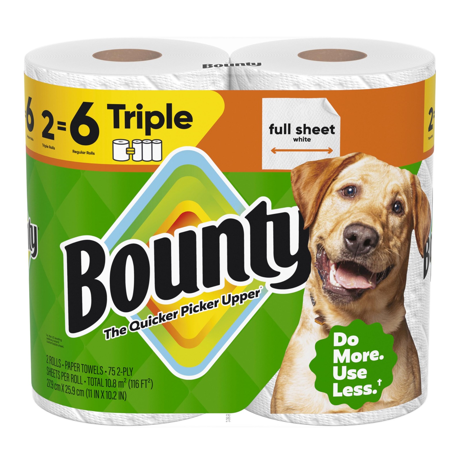 Bounty Full Sheet Paper Towels, White, 2 Triple Rolls = 6 Regular Rolls (Pack…