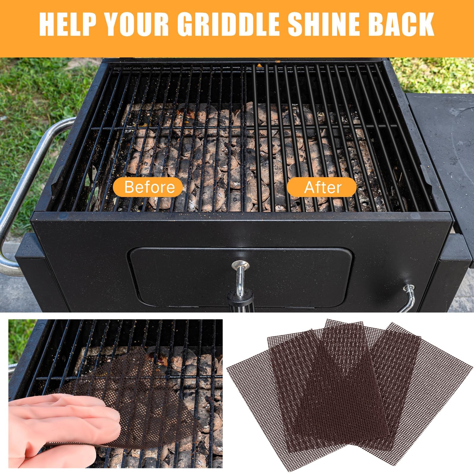 50 Pack Griddle 4×5.5” Screen Grill Cleaning Screens Pre-treated Abrasive Me…
