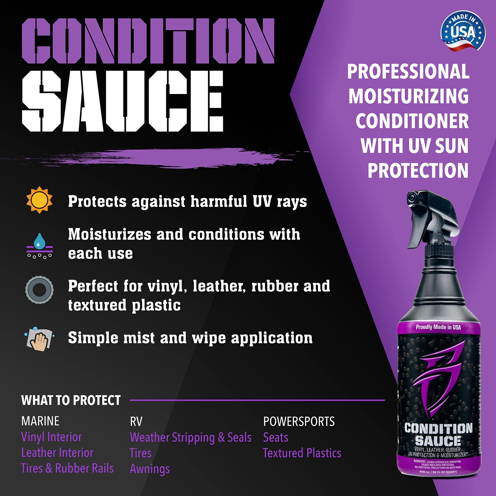 Black UV Protection Surface Wax for Vinyl Leather Rubber Plastic 32 Fl Oz