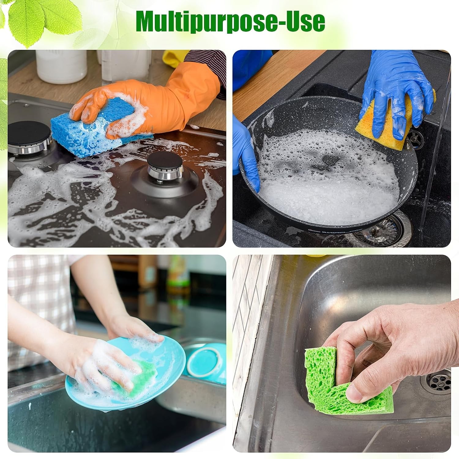 12 PCS Kitchen Sponges, Natural Compressed Cellulose Sponges, Non-Scratch