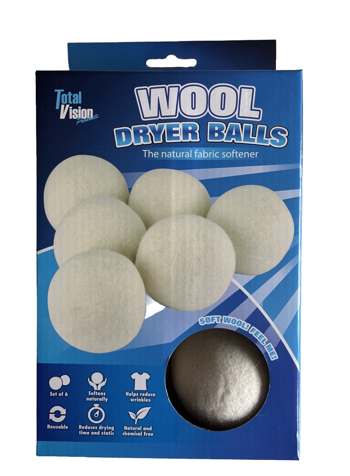 Total Vision Wool Dryer Balls Natural Fabric Softener Set Of 6 Reduces Wrinkles