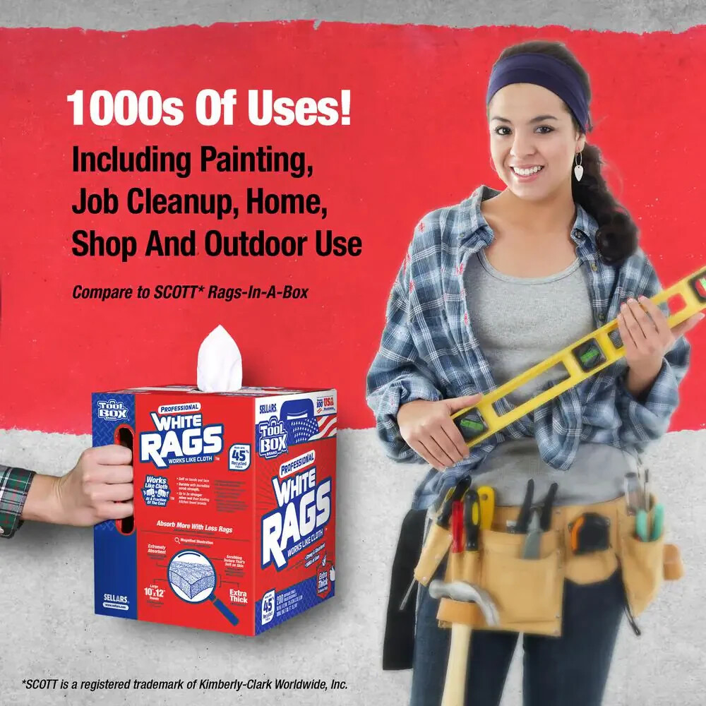 Toolbox Brand Professional White Rags A Box of Cleaning White Rags 200 Count NEW