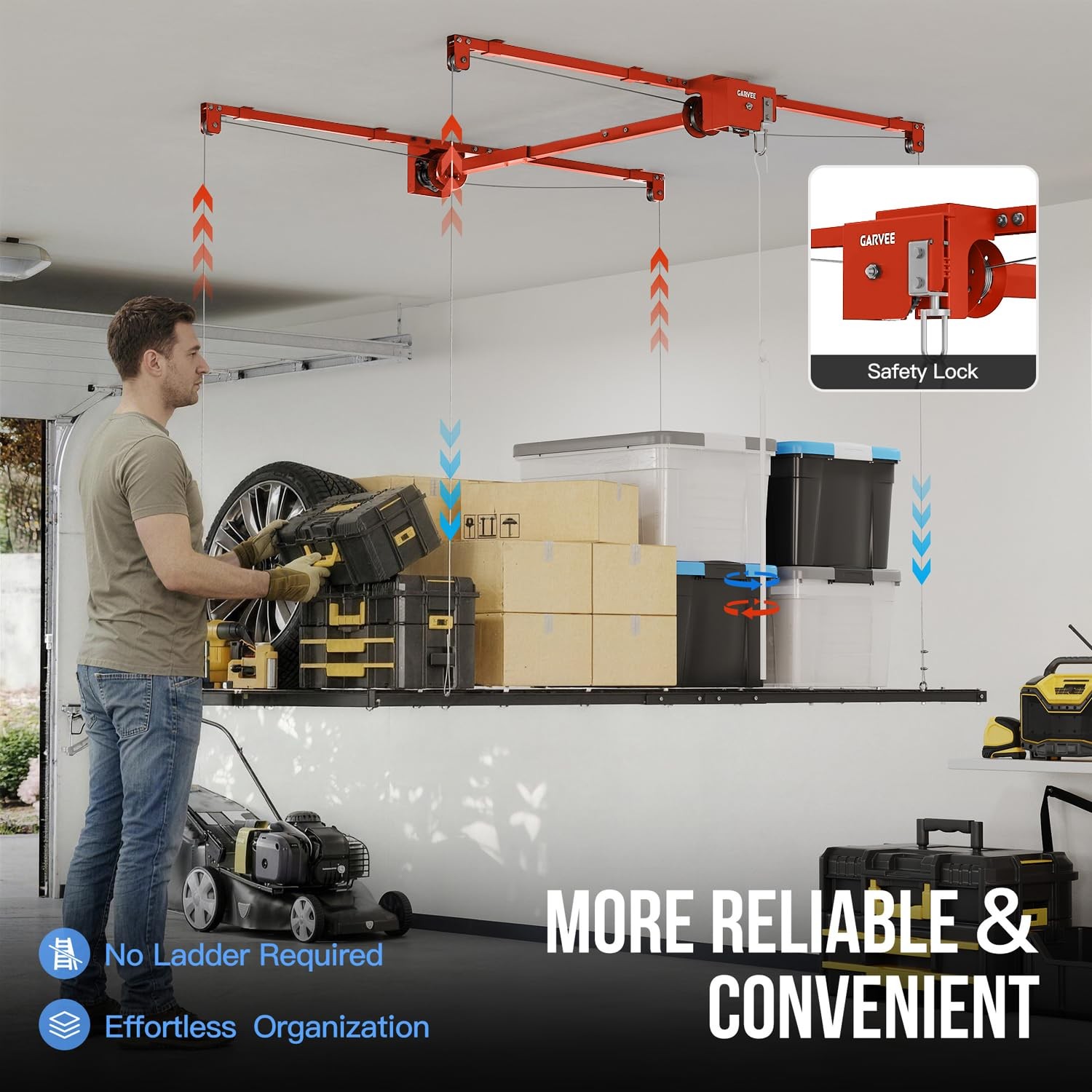 4x8FT Overhead Garage Storage Rack 800LB Capacity Fits 8-14ft Ceiling Hoist