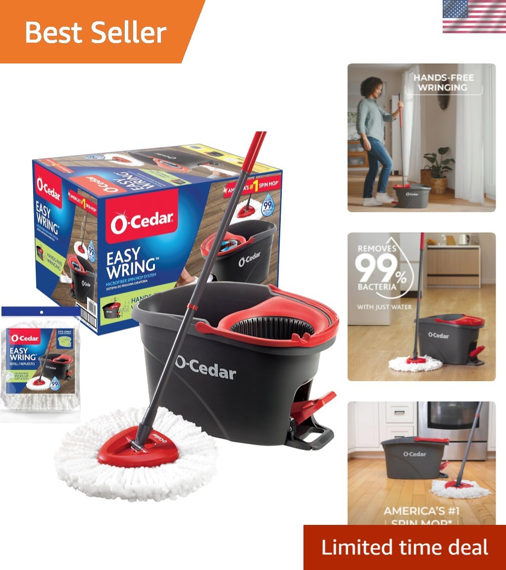 O-Cedar EasyWring Spin Mop & Bucket System – Effortless Floor Cleaning, 1 Refill