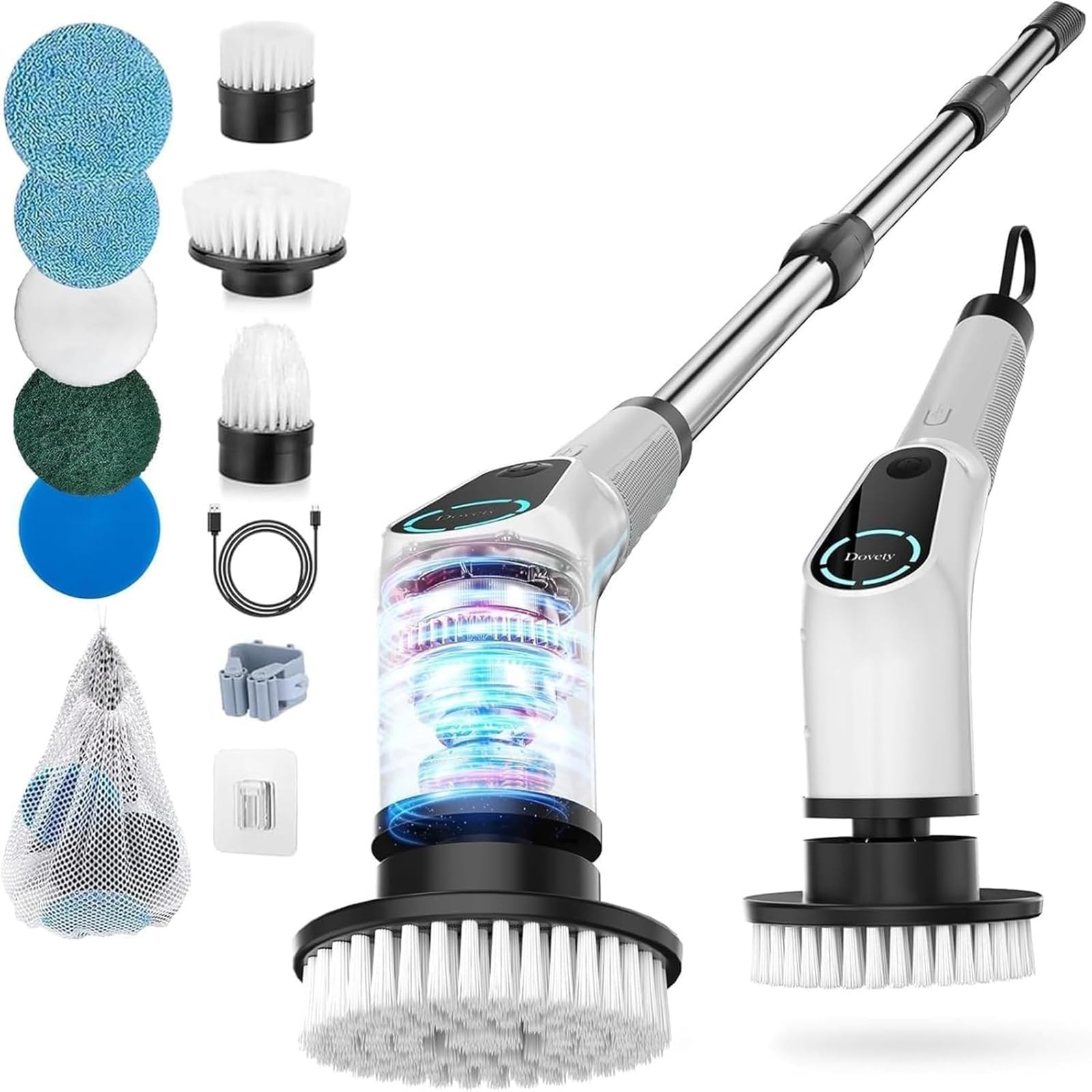 Dovety Electric Spin Scrubber, Extendable Handle, 8 Brush HeadsWH