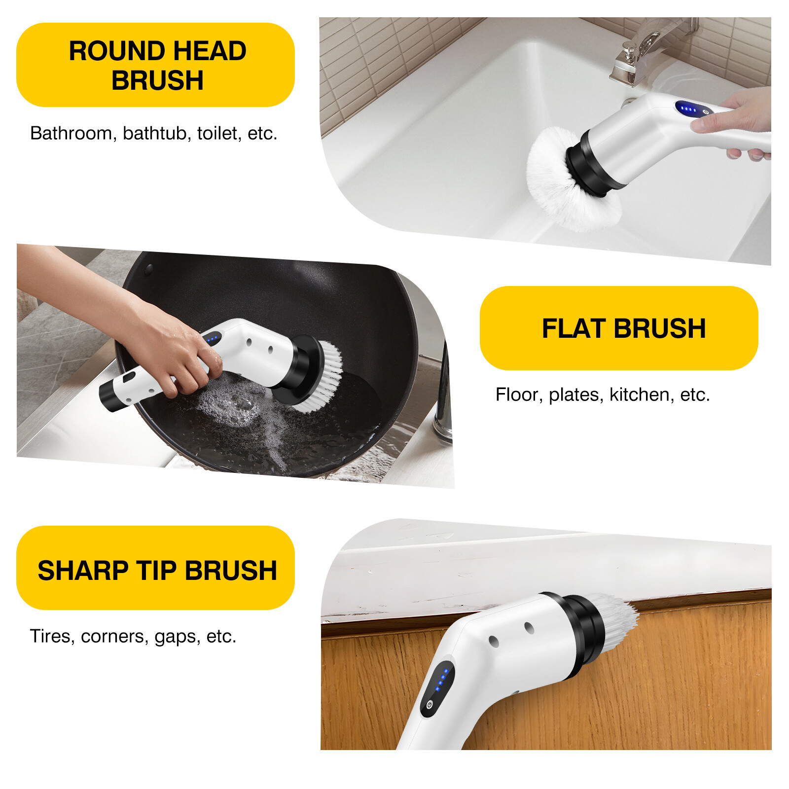 3 in 1 Electric Cleaning Brush Handheld Kitchen Cleaner Cordless Spin Scrubber