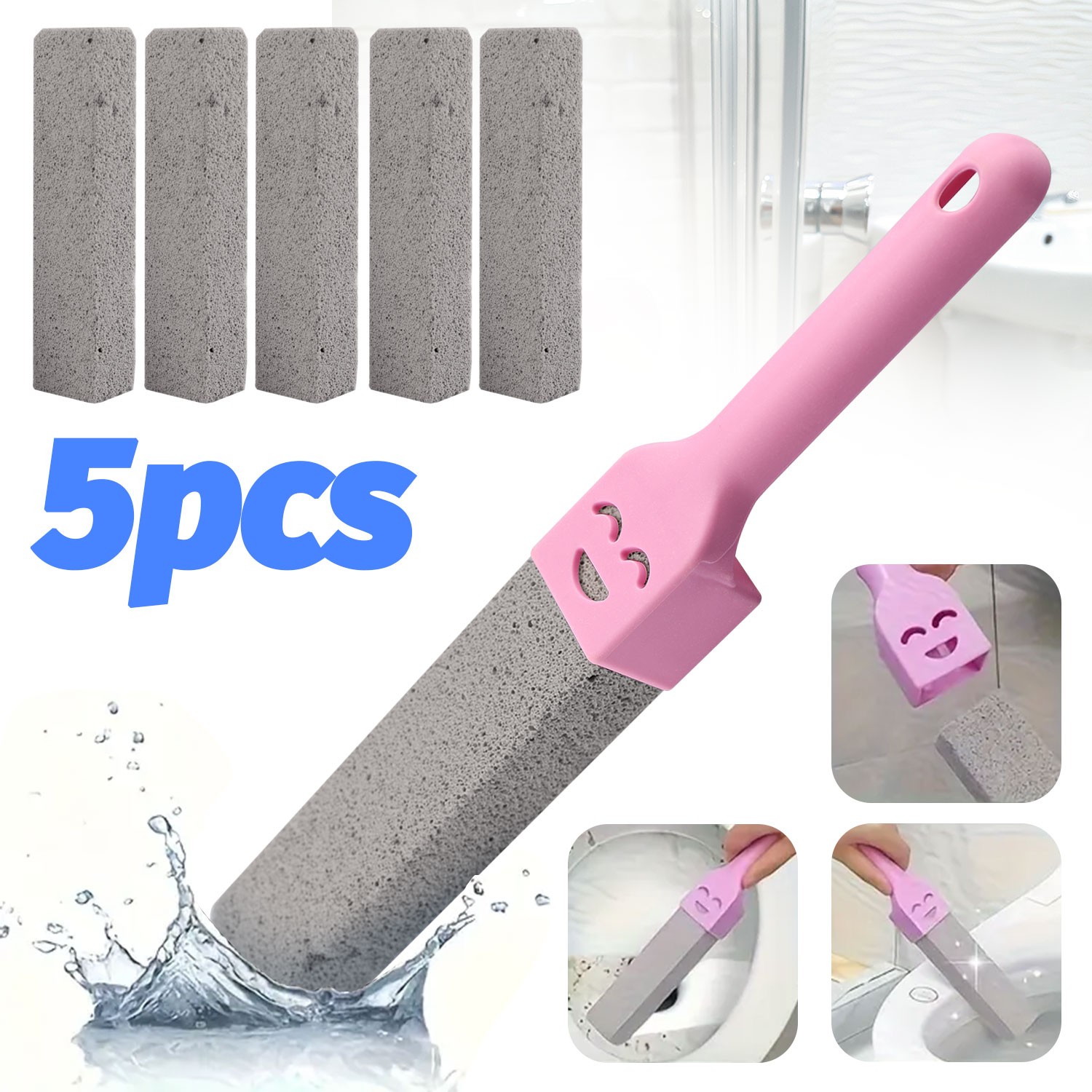 5Pcs Bathroom Pumice Stone Toilet Brush Set Rust Limescale Remove Cleaning Tools