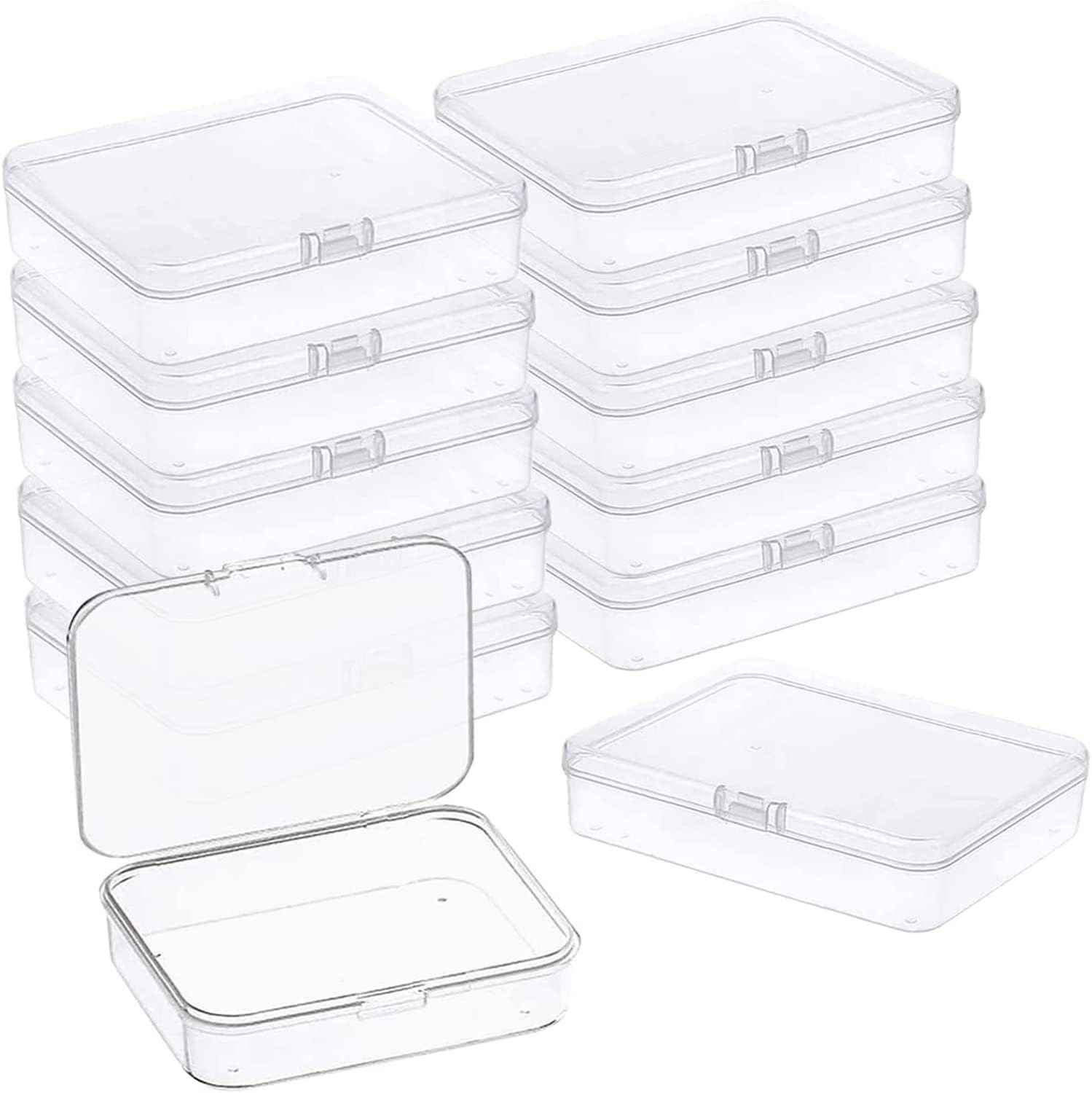 6 Pcs Mini Plastic Storage Containers Box with Lid, 4.5×3.4 Inches Clear Rectang