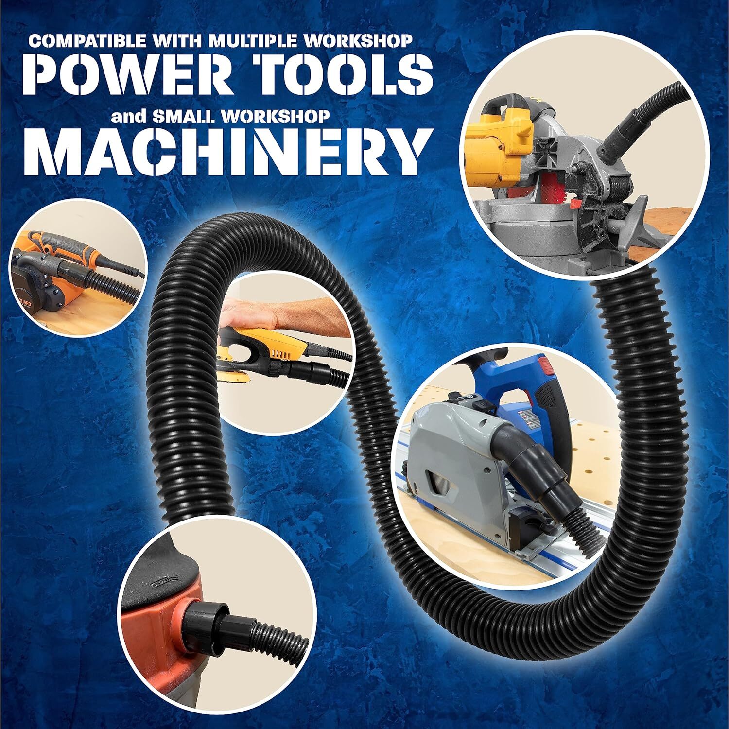 10 Foot Long Dust Collection Power Tool Hose Kit with 5 Fittings/Attachments for