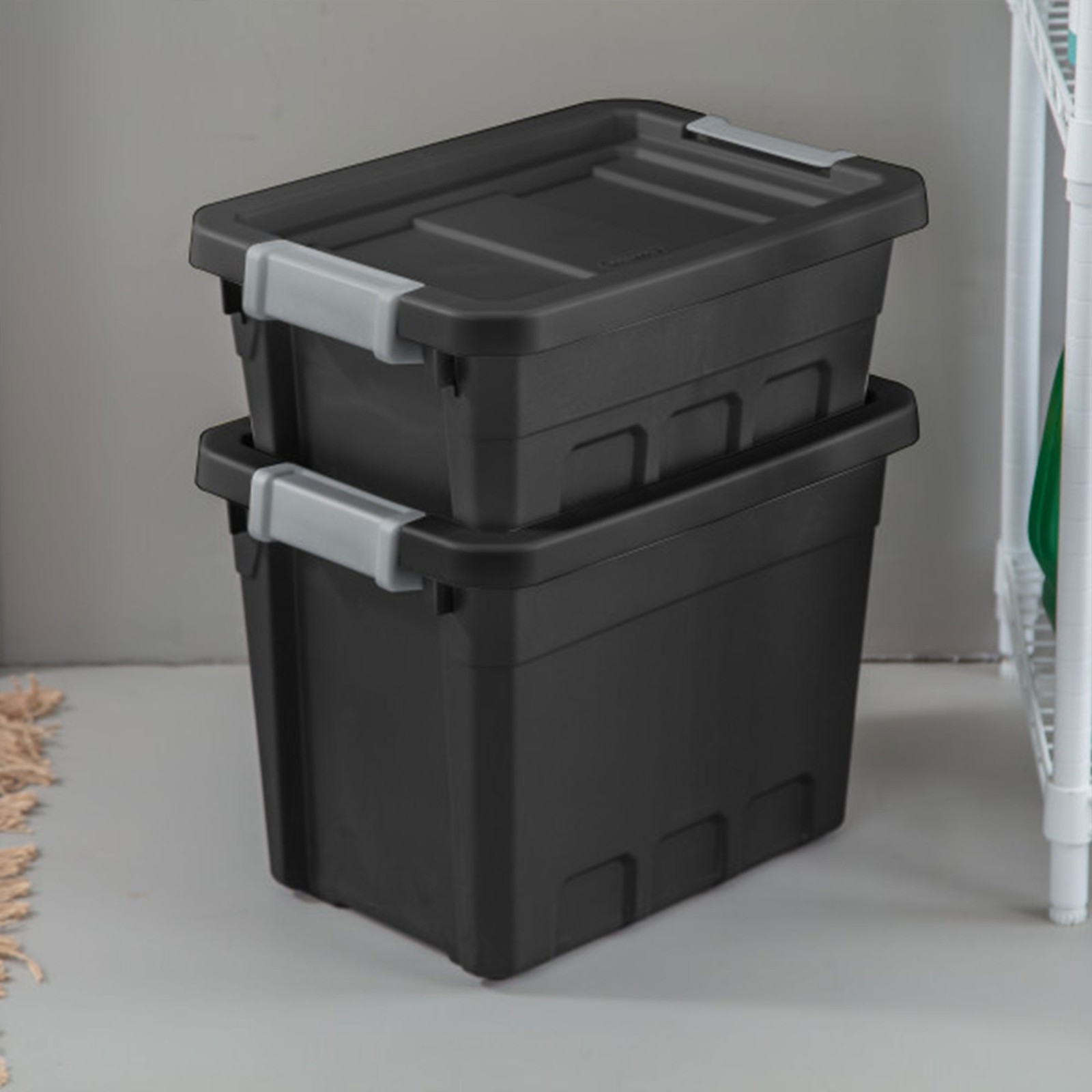 Sterilite 4 Gallon Industrial Storage Totes with Latch Clip Lids, Black (6 Pack)